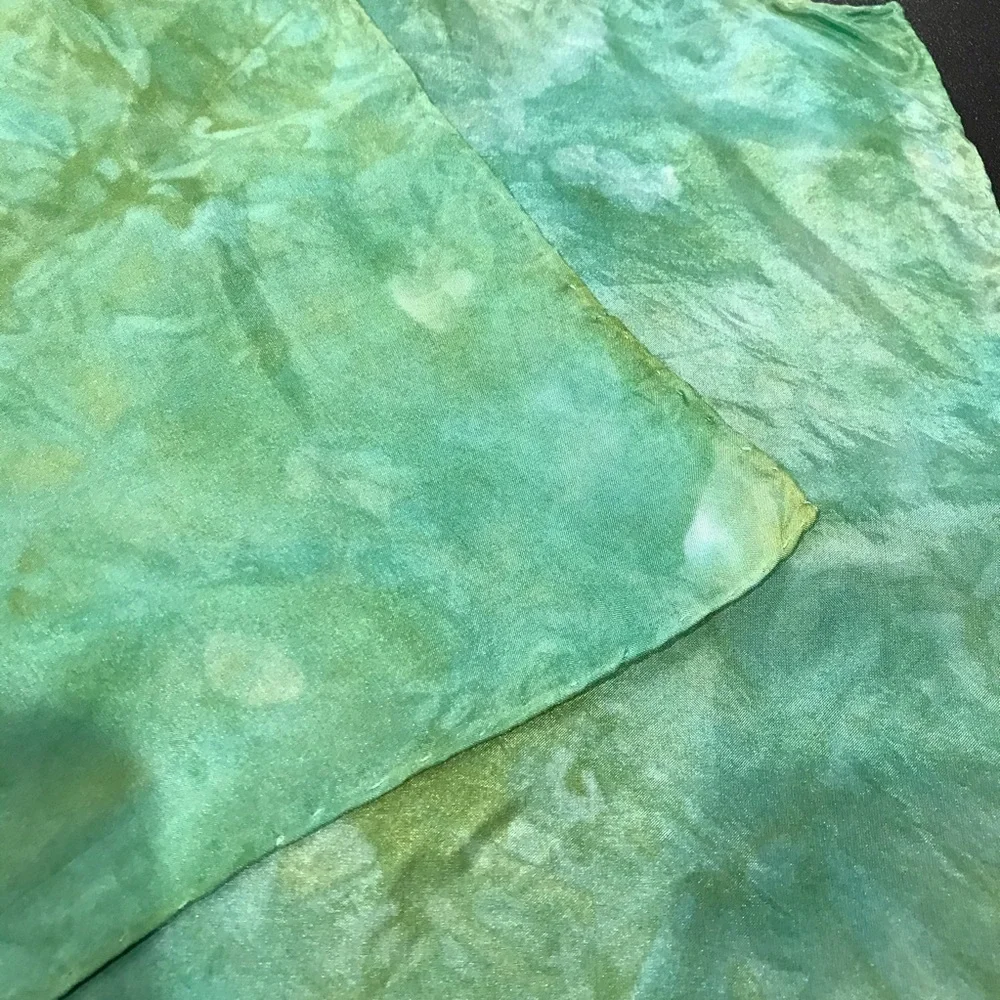 Hand tie dye green immersion dyed silk handkerchiefs